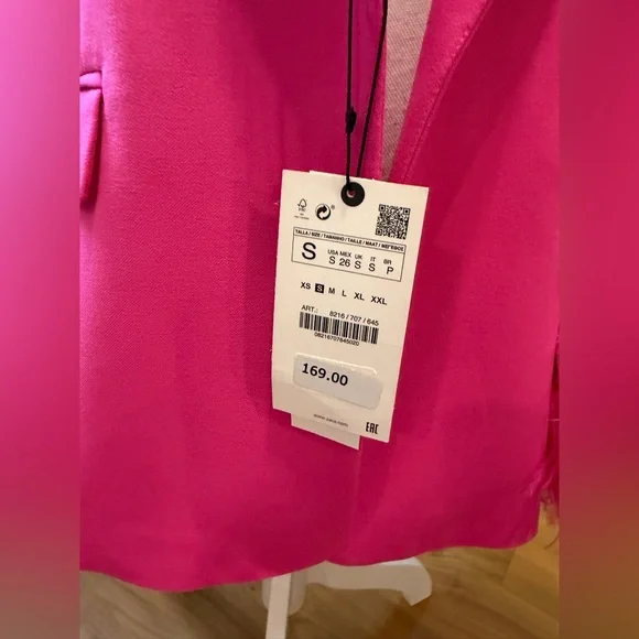 Zara Elegant Pink Feather-Trimmed Womens Blazer Size S NWOT - Picture 6 of 10